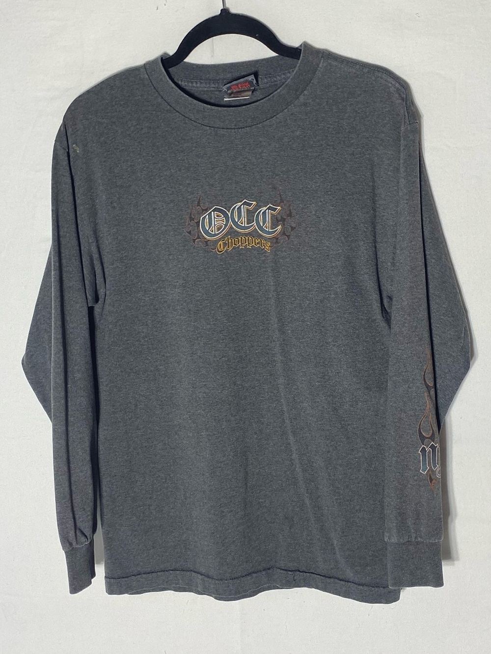 Vintage Y2K Grey Orange County Choppers Flame Graphic Long Sleeve Shirt M